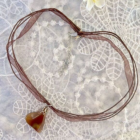 Vintage Amber Agate Stone Necklace - Picture 6 of 11